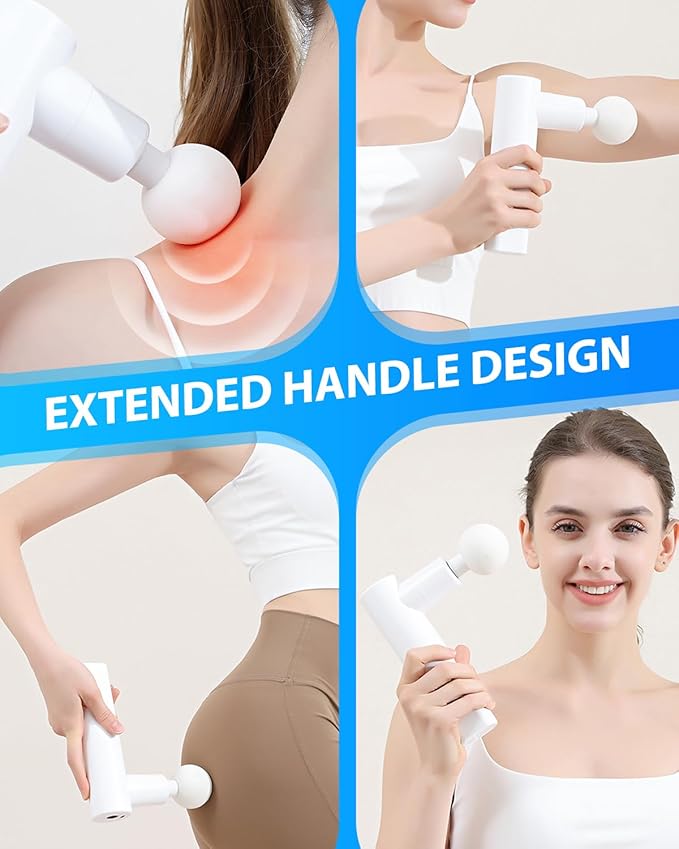 Massage Gun Deep Tissue, Percussion Massager for Back and Neck with 6 Speeds, Cordless Muscle Massager for Pain Relief with 4 Heads, Type-C Charging, Travel Size, Best Gifts (White)