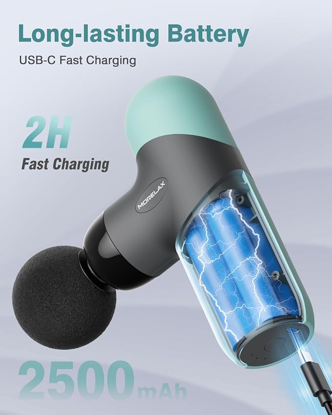 Morelax Mini Massage Gun Portable Deep Tissue Muscle Percussion Massager, Electric Handheld Sport Massager with 6 Massage Heads 4 Speed, Best Gift (Blue)