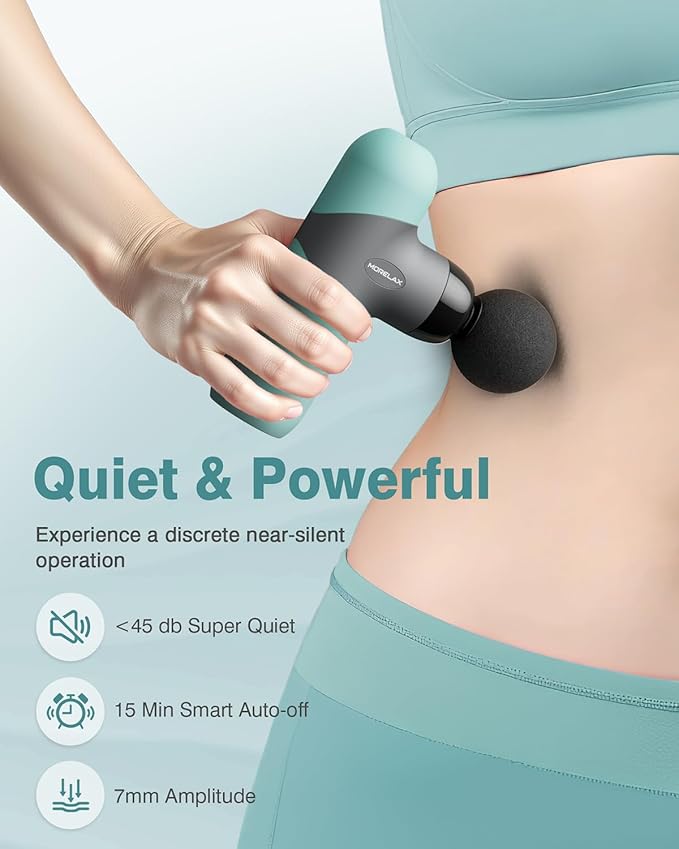 Morelax Mini Massage Gun Portable Deep Tissue Muscle Percussion Massager, Electric Handheld Sport Massager with 6 Massage Heads 4 Speed, Best Gift (Blue)