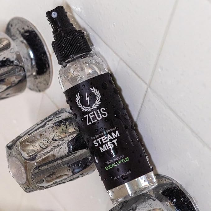 ZEUS 100% Natural Eucalyptus Oil Steam Mist, Aromatherapy Spray for Shower, Sauna, Bath & Pre-Shave, Nasal Relief & Spa-Inspired Wellness (Made in USA) 4 oz.