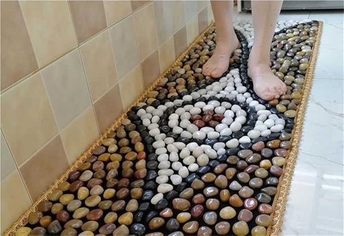 Foot Massage Mat, Rock Mat for Feet, Stone Foot Acupressure Mat with Coral Fleece and Pebbled Design for Relaxation and Health(A)