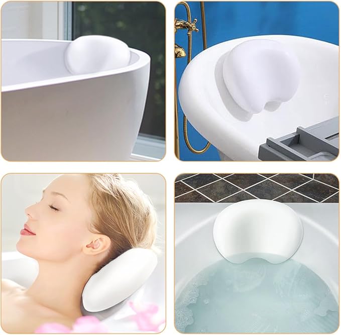 Bath Pillow for Tub, 3D Luxury Bathtub Headrest Cushion with Non-Slip Design, White Soaking Tub Pillow for Home Spa and Relaxing Bath Experience