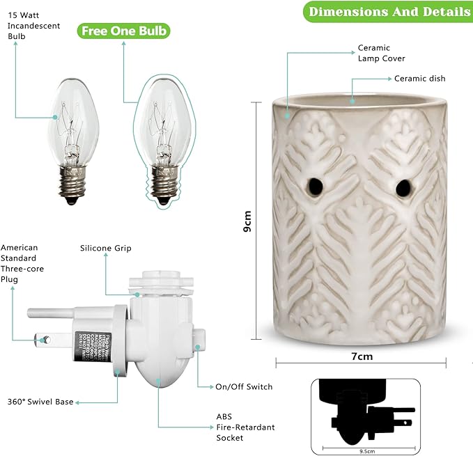 STAR MOON Ceramic Pluggable Wax Melt Warmer for Scented Wax, Diffuser for Fragrance Oil, Candle Melter Plug in Wall for Home, Office and Spa, Ideal Gifts, with Two Bulbs