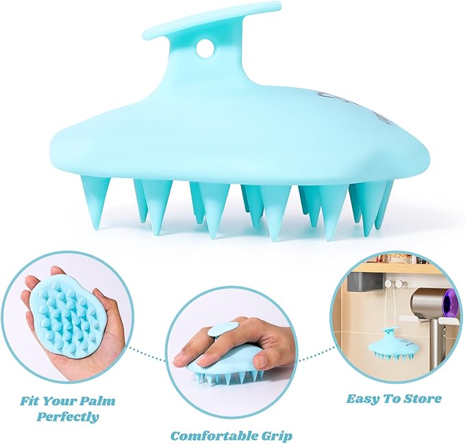 URTHEONE Scalp Massager Shampoo Brush for Hair Growth,Soft Silicone Scalp Scrubber Shower Brush for Women Men Kids Stress Relax&Scalp Exfoliator,Scalp Scrubber for Dandruff Removal (Cyan)