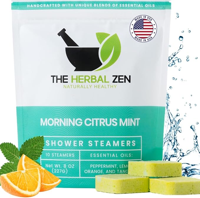 Morning Citrus Mint Shower Steamers Aromatherapy for Energy - USA Made Valentines Day Gift for Her and Him - Peppermint & Orange Shower Bomb Tablets – Soothing Natural Essential Oils (10 Pack)