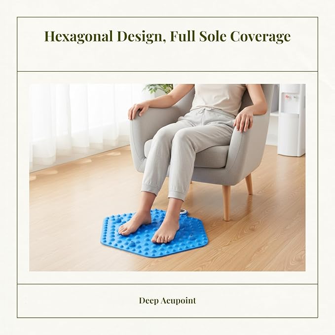 Acupressure Mat for Foot Massage, Foldable Yoga Mat for Living Room and Gym, Hexagon Blue Timer
