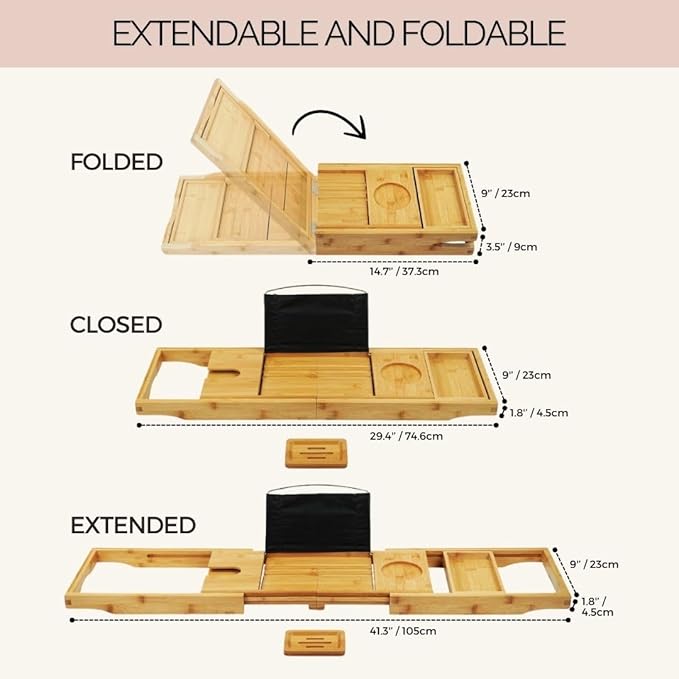 Bath Pillow and Bathtub Tray Set for Tub | Luxurious, Relaxing Home Spa Accessories with Bath Tub Pillows for Head and Neck, Foldable Bath Tray Caddy Organizer | Relaxation Gifts for Women Self Care