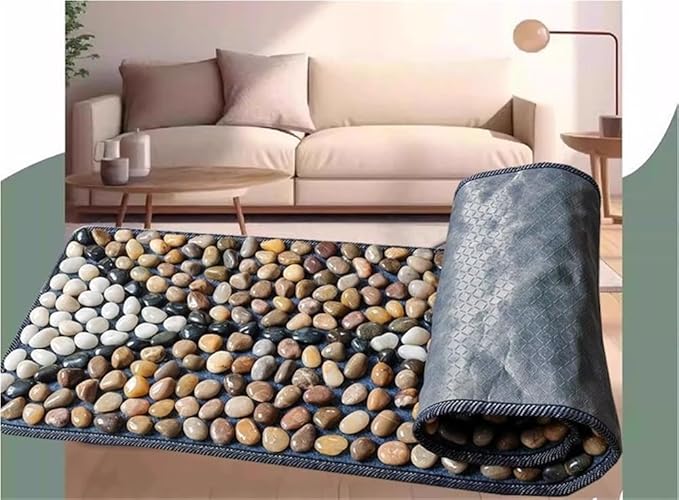 Foot Massage Mat, Rock Mat for Feet, Stone Foot Acupressure Mat with Coral Fleece and Pebbled Design for Relaxation and Health(C)