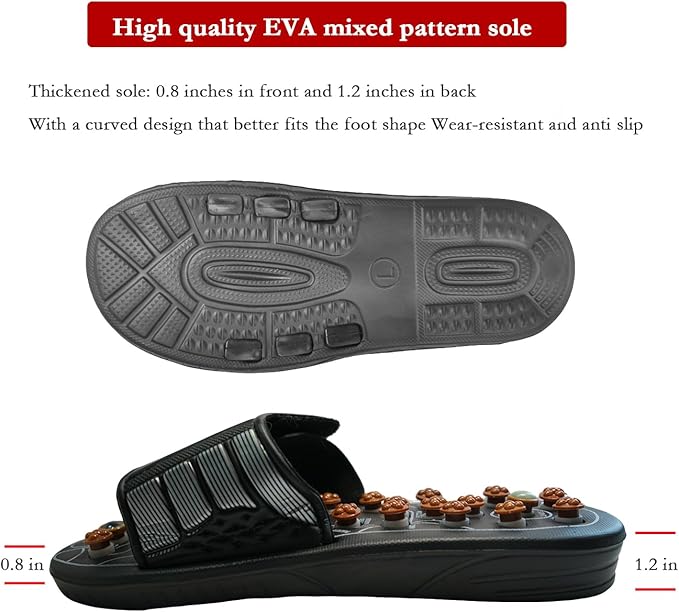 Acupressure Sandals,Acupressure Foot Massager with Anti-Slip Sole,Plantar Fasciitis Relief with Imitate Person Rotation Finger Pressure (Black, XL-Men(9-10.5))
