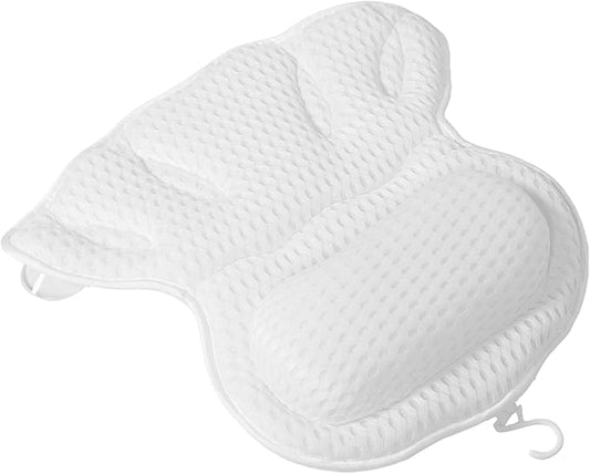 4d Bath Pillow for Tub, Machine Washable Bathroom Cushion with Neck and Back Support, White Non-Slip Bathtub Pillow for Adults Spa Relaxation