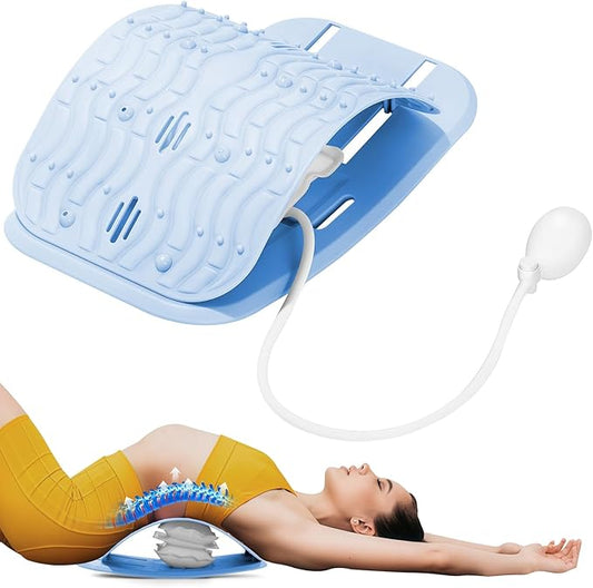 Ergonomic Lumbar Support Board, Lower Back Stretcher Adjustable Air Compression Mat Spinal Decompression Device, Back Stretcher for Lower Back Pain Relief,Ideal for Adults at Home or Work (blue)
