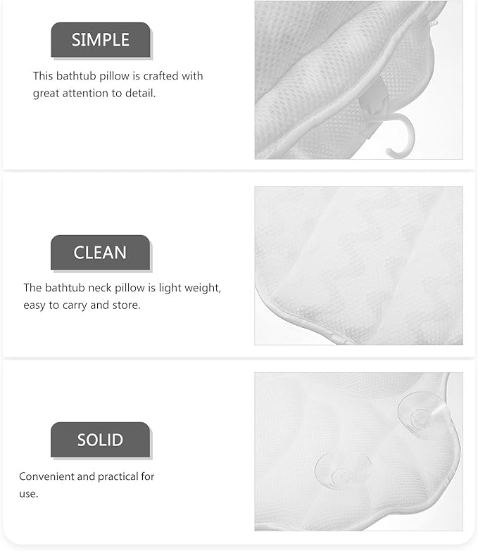 Bath Pillow for Tub with Suction Cups, Washable Non-Slip Spa Headrest Cushion, Wave Pattern Bathroom Accessory for Relaxing Bath and Neck Support