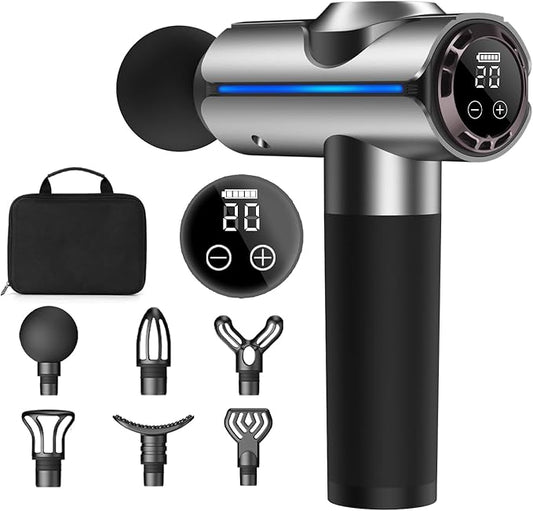 Christmas Gift for Women/Men/Dad/Mom, Percussion Massage Gun, Deep Tissue Back Massage for Athletes for Pain Relief with 20 Speeds & LED Screen with Carry Case, Silver