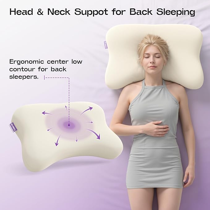 Side Sleeper Pillows - Patented Cervical Neck Pillow for Sleeping with Cooling & Removable Cover- High Loft Heavy Density Memory Foam Pillow for Side Back Sleepers (Beige)
