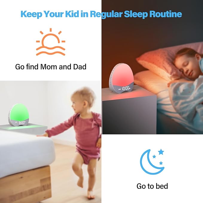 OK to Wake Alarm Clock for Kids, Children's Sleep Trainer, Bedside Dream White Noise Machine, Adjustable Night Light, 12 Soothing Sounds, Nap, Sleep Timer, Dimmable Fabric Display, Bedroom