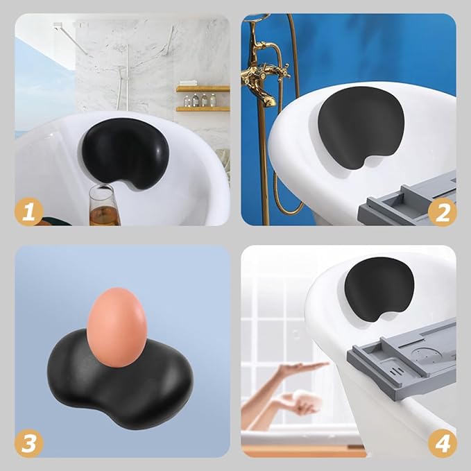 Zerodeko Non-Slip Bath Pillow for Tub with 3D Contoured Headrest, Black Bath Cushion Back Support for Pregnant Women, Bathtub Accessory for Relaxing Spa Bathing