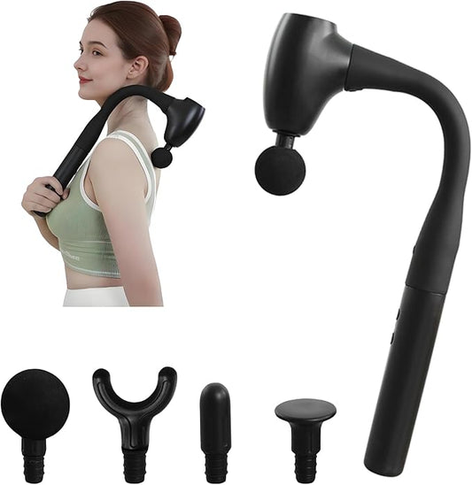 Massage Gun with Extended Handle, Upgraded U-Shaped Back Massager, Reaches Hard-to-Access Muscles, 4 Massage Heads & 4 Speed Levels, Body Massager for Back, Waist, Neck, Shoulder, Leg, Black