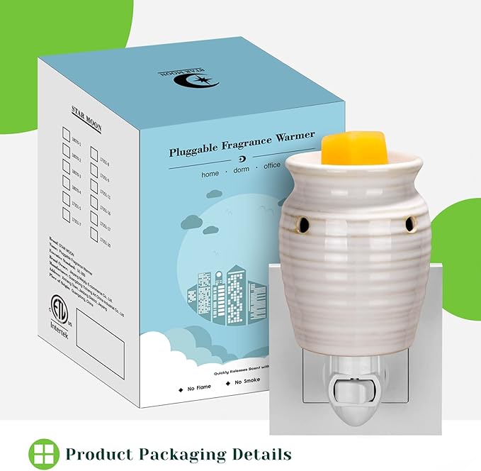 STAR MOON Ceramic Pluggable Wax Melt Warmer, Diffuser for Fragrance Oil, Candle Melter Plug in Wall for Home, Office and Spa, Ideal Gifts, with Two Bulbs