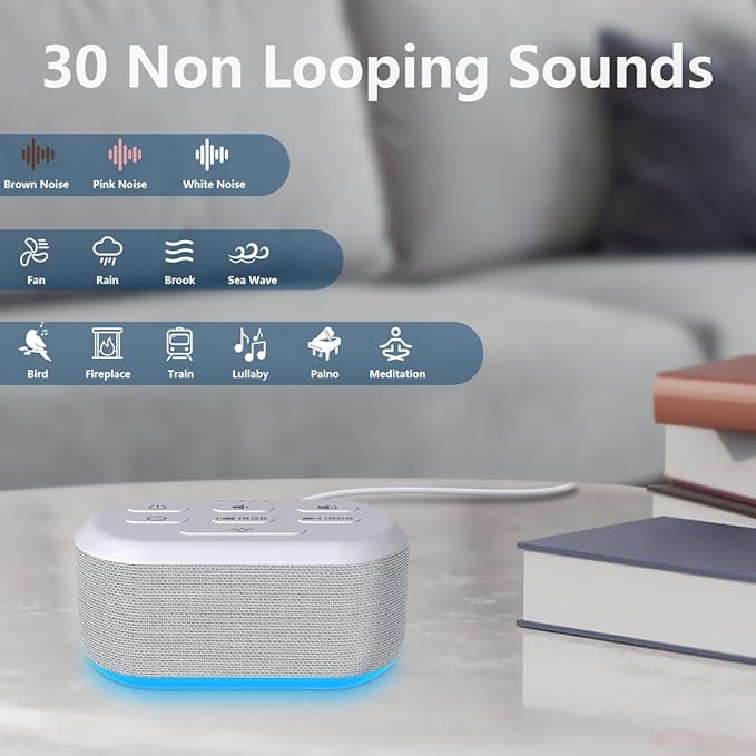 Sound Machine 30 Soothing Sounds Brown Noise Machine with 12 Night Light Colors Sleep Sound Machine for Adults Baby Kids Noise Canceling for Office Home Privacy Auto-Off Timer