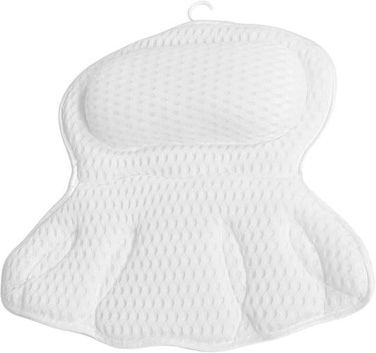 Bath Pillow for Tub 4d Ergonomic Bath Cushion with Neck and Back Support Machine Washable White Tub Pillow with Non-Slip Suction Cups