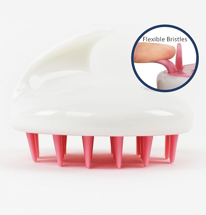 Zyllion Hair Shampoo Brush and Scalp Massager Care for Dandruff Removal, Scrubber, Hair Growth and Exfoliator with Flat and Pointed Soft Silicone Bristles for Women and Men - Pink (ZMA-12-PK)