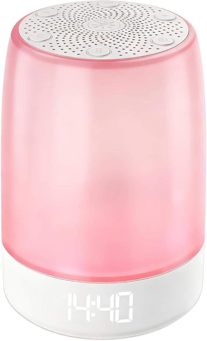 White Noise Machine Alarm Clock for Baby Adults Kids with 32 Soothing Sounds 8 Colors Rainbow Breathing Light，Toddler Sleep Trainer with Timer, App Remote Control，Bluetooth Playback for Bedroom