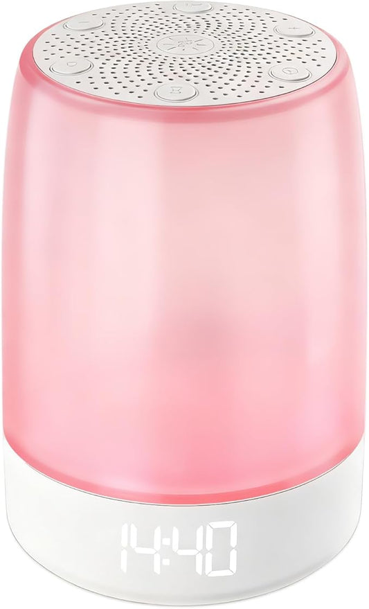 White Noise Machine Alarm Clock for Baby Adults Kids with 32 Soothing Sounds 8 Colors Rainbow Breathing Light，Toddler Sleep Trainer with Timer, App Remote Control，Bluetooth Playback for Bedroom