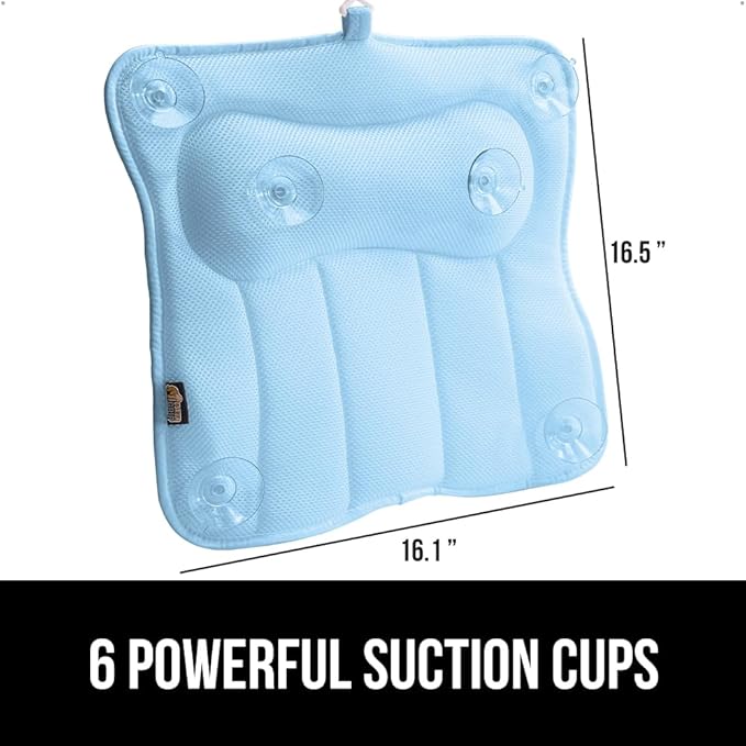 GORILLA GRIP Bath Pillow for Tub, Strong Suction Cups, Headrest with Mesh FlexComfort Technology, Neck, Head and Back Support, Luxury Machine Wash Bathtub Pillows, Spa Essential Accessories, Blue