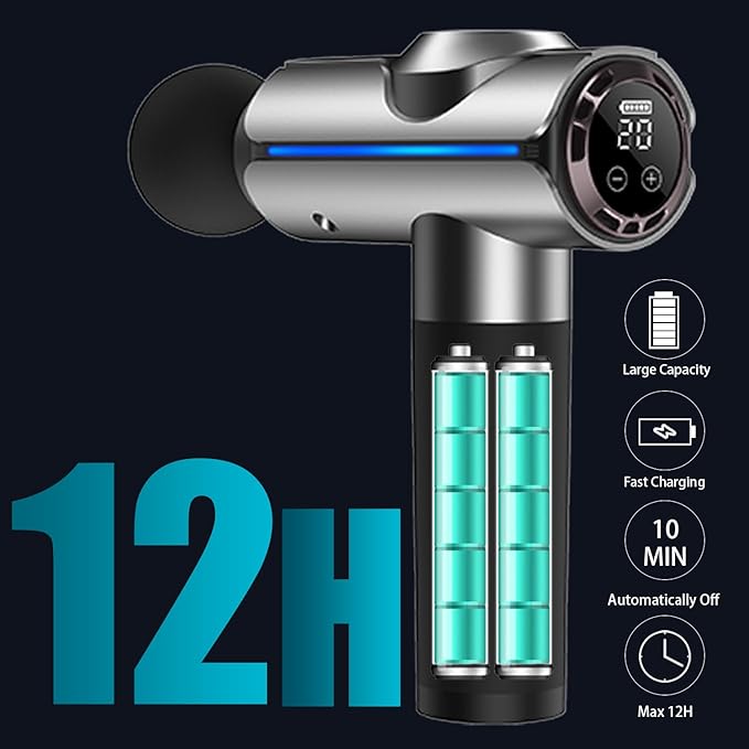 Christmas Gift for Women/Men/Dad/Mom, Percussion Massage Gun, Deep Tissue Back Massage for Athletes for Pain Relief with 20 Speeds & LED Screen with Carry Case, Silver