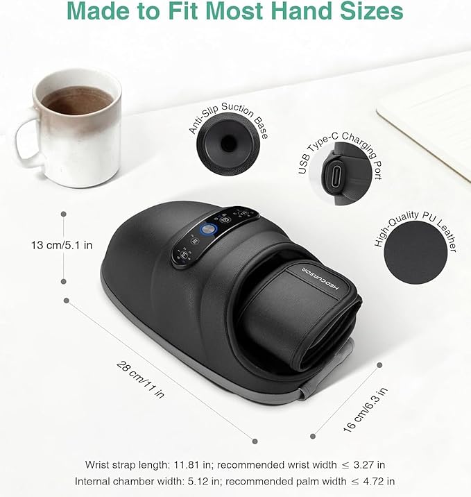 Medcursor Cordless Hand Massager - Hand Massager with Heat and Compression, Hand Warmer with Acupressure Beads, 6 Massage Modes, 2 Heat Levels, 3 Timers