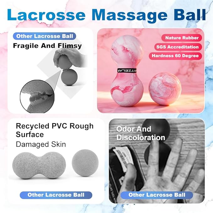 Double Lacrosse Massage Ball for Myofascial Release, SGS Certification, Massage Deep Tissue for Waist Back Feet, Trigger Point Therapy, Muscle Knots, Peanut Massage Ball for Muscle Pain