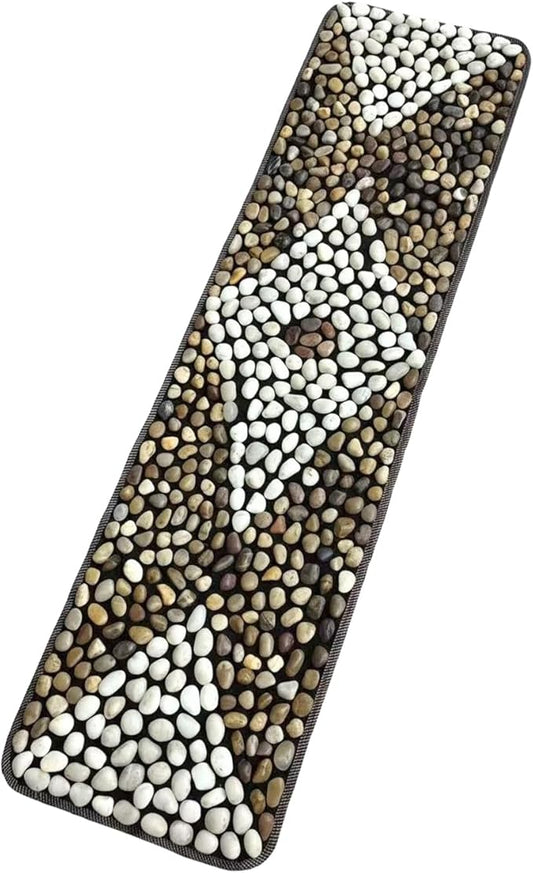 Rain Flower Stone Yin Yang Foot Massager Mat, Natural Pebble Acupressure Pad for Plantar Fasciitis Relief, Reflexology Massage, Brown Butterfly Style, Brown & White, Long