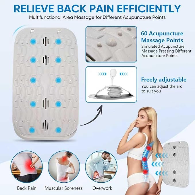 Ergonomic Lumbar Support Board, Lower Back Stretcher Adjustable Air Compression Mat Spinal Decompression Device, Back Stretcher for Lower Back Pain Relief,Ideal for Adults at Home or Work(grey)