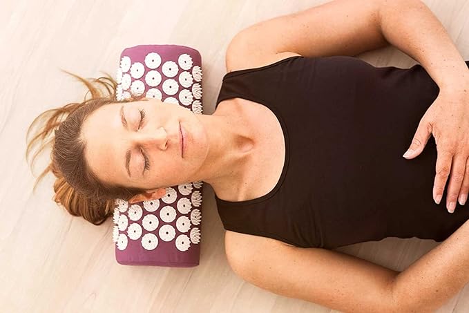 Acupressure Mat and Pillow Set - Relieves Stress, Back, Neck, and Sciatic Pain - Comes with a Vinyl Carry Bag for Storage and Travel - Red