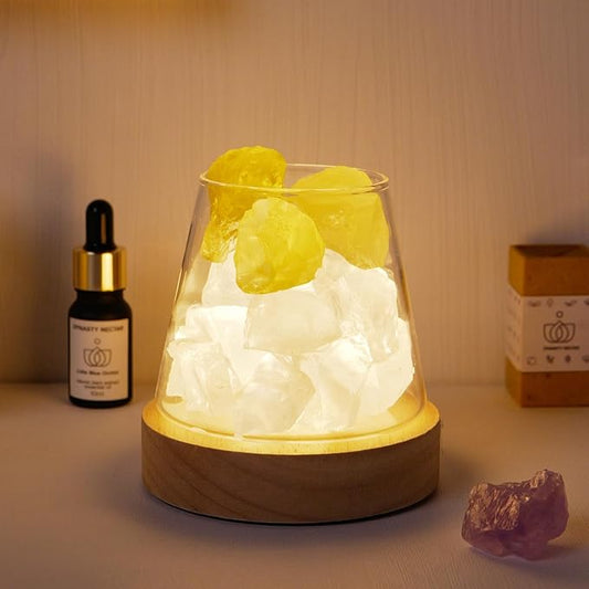 Runyangshi Citrine Clear Quartz Night Lamp Natural Healing Crystal Aroma Stone Diffuser with Remote Control Bedside Lamp USB Port 7 Colours Dimming Mode Bedroom Lamp Home Decor Gift