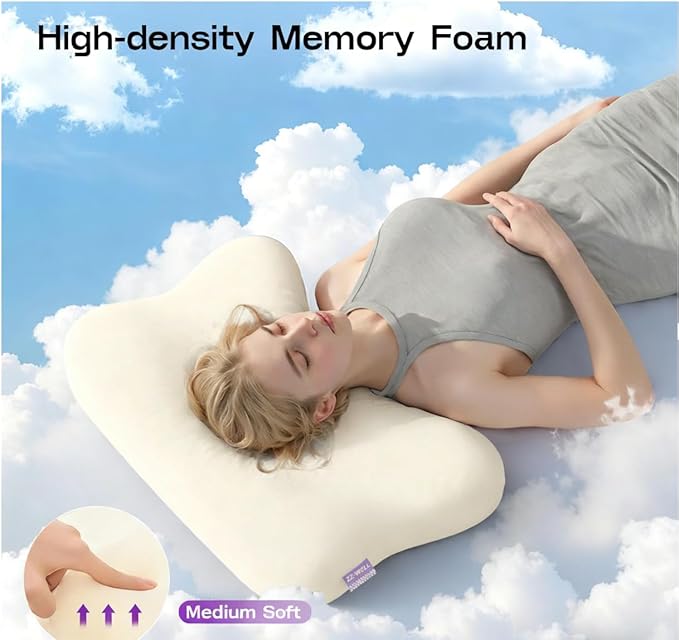 Side Sleeper Pillows - Patented Cervical Neck Pillow for Sleeping with Cooling & Removable Cover- High Loft Heavy Density Memory Foam Pillow for Side Back Sleepers (Beige)