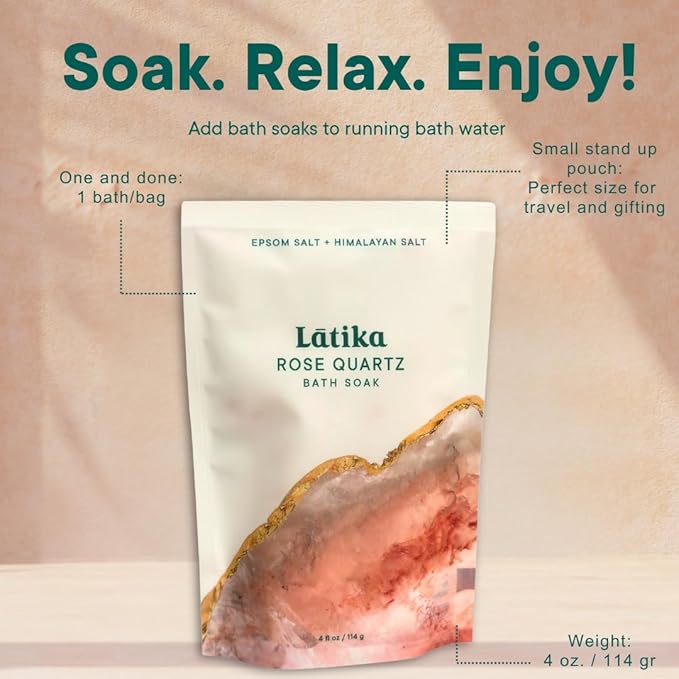 Latika Geode-Inspired Bath Soak Single Pack- Rose Quartz with Essential Oils & Epsom Salt for Stress Relief, Muscle Recovery & Skin Care [1 Pack]
