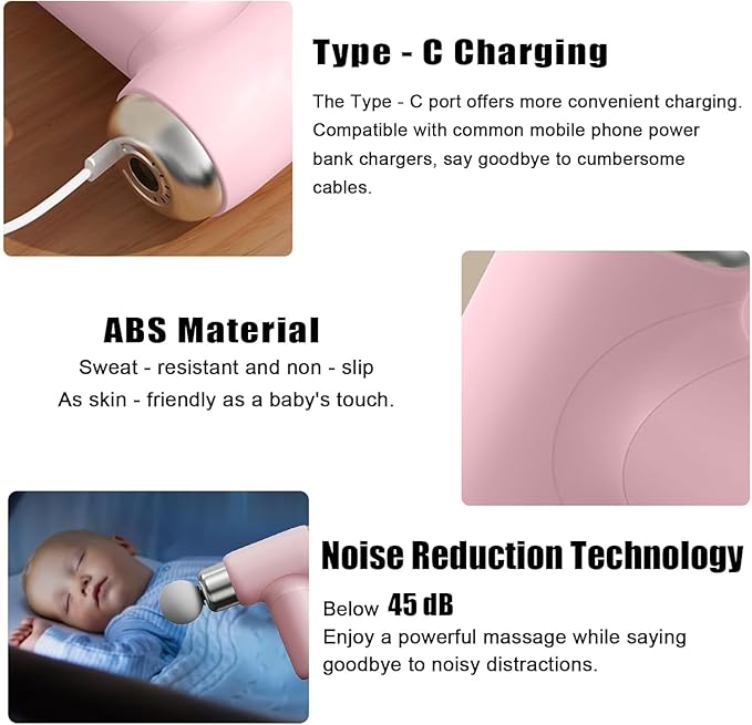 Type-C Charging Mini Massage Gun Handheld Muscle Massager for Muscle Relaxation Percussion Muscle Massager Gifts Toys for Women (Pink)