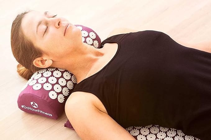 Acupressure Mat and Pillow Set - Relieves Stress, Back, Neck, and Sciatic Pain - Comes with a Vinyl Carry Bag for Storage and Travel - Red