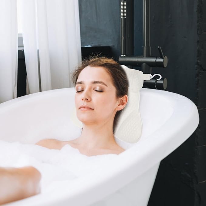 Zerodeko Spa Bath Pillow for Tub, 1pcs Washable Butterfly-Shaped Mesh Bathtub Pillow with Suction Cups, Soft Breathable Head and Neck Support for Home Spa and Relaxing Soaking