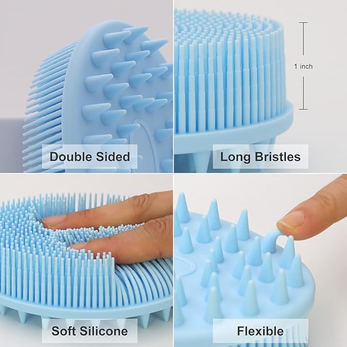 Upgrade 2 in 1 Bath and Shampoo Body Brush, Silicone Body Scrubber for Use in Shower, Exfoliating Body Brush, Premium Silicone Loofah, Head Scrubber, Scalp Massager/Brush, Easy to Clean (1PC Blue)