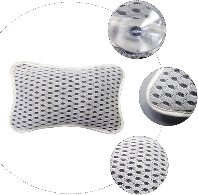 Homoyoyo 3D Mesh Bath Pillow for Tub, Non-Slip Bathtub Cushion with Head and Neck Support, White Polyester Spa Pillow for Home Shower and Relaxation