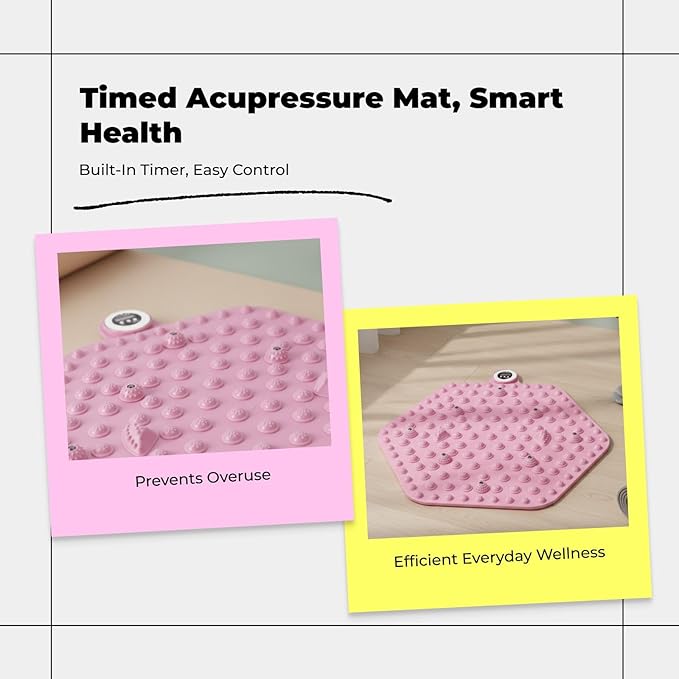 Acupressure Mat for Foot Massage, Foldable Yoga Mat for Living Room And Gym, Hexagon pink timer