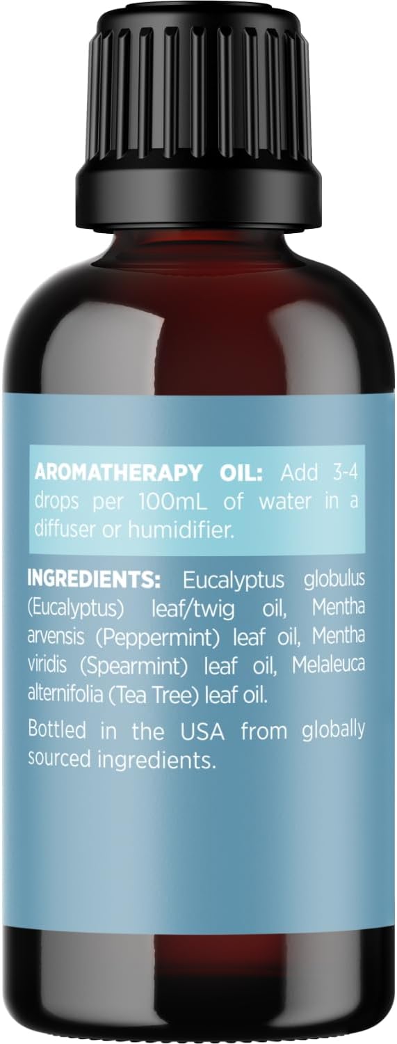 Breathe Essential Oil for Diffuser - Invigorating and Refreshing Breathe Essential Oil Blend with Eucalyptus Peppermint Tea Tree and Mint for Diffusers for Home and Shower Aromatherapy (1 Fl Oz)