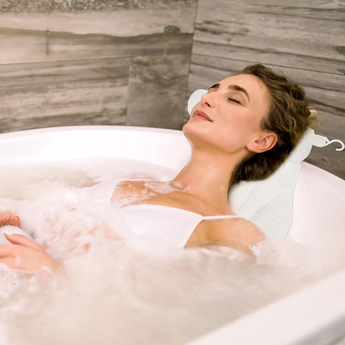 Ciieeo Bath Pillow for Tub with Soft Mesh Fabric, Non-Slip Suction Cups, and Washable Elegant Pattern – 1pcs Spa Tub Cushion for Relaxing Bathtub and Home Bathing