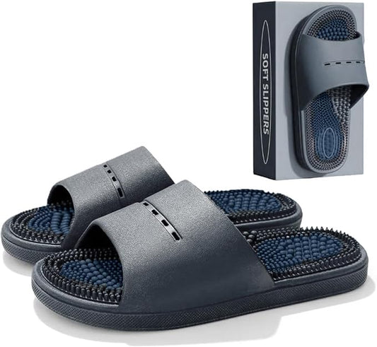 Acupressure Massage Slippers Acupressure Foot Massager Shoes Reflexology Sandals Gift for Men Women Reduce Feet Neuropathy Pain Relief and Tension (Dark Gray,US Women 8-9/ Men 6.5-7.5)