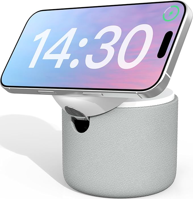 ANJANK White Noise Sound Machine with Wireless Charger Stand, 20 Soothing Sleep Sounds, 32-Levels Volume, Auto-Off Timer, Magnetic Charging for iPhone, White Noise Machine for Adults, Home, Travel