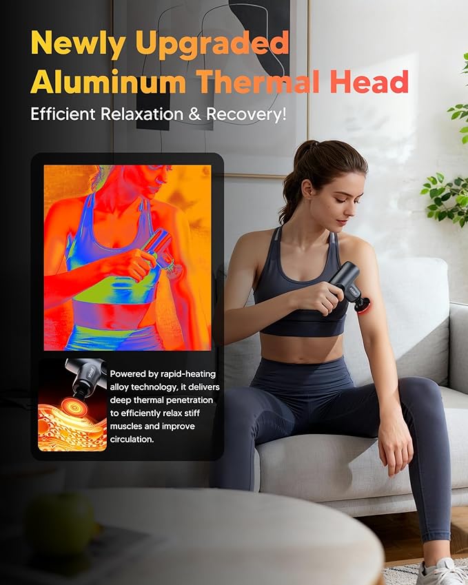 arboleaf Mini Massage Gun with Heat, Percussion Muscle Massager for Pain Relief, Portable & Quiet, Handleld Small Massager Heated, Travel Size with Case, Gift for Men & Women