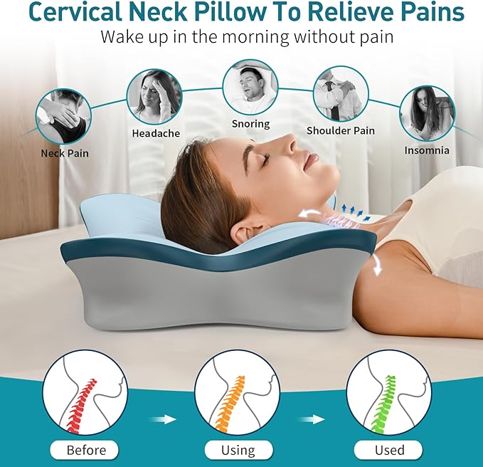 Cervical Pillow for Neck Pain Relief - Ergonomic Neck Pillow for Sleeping Contour Memory Foam Pillows with Cooling Pillowcase, Orthopedic Bed Pillow for Side Back Stomach Sleepers