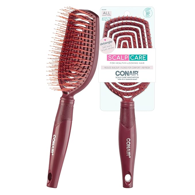 Conair Scalp Care Detangling hairbrush - Curly Hair Brush - Scalp Massager - detangler hairbrushes for women & men - for all lengths and types - Valentine gifts for her - Red Rush